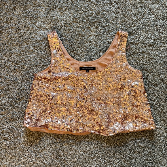 Foreign Exchange Tops - Sequin Embellished Rose Gold Crop Top